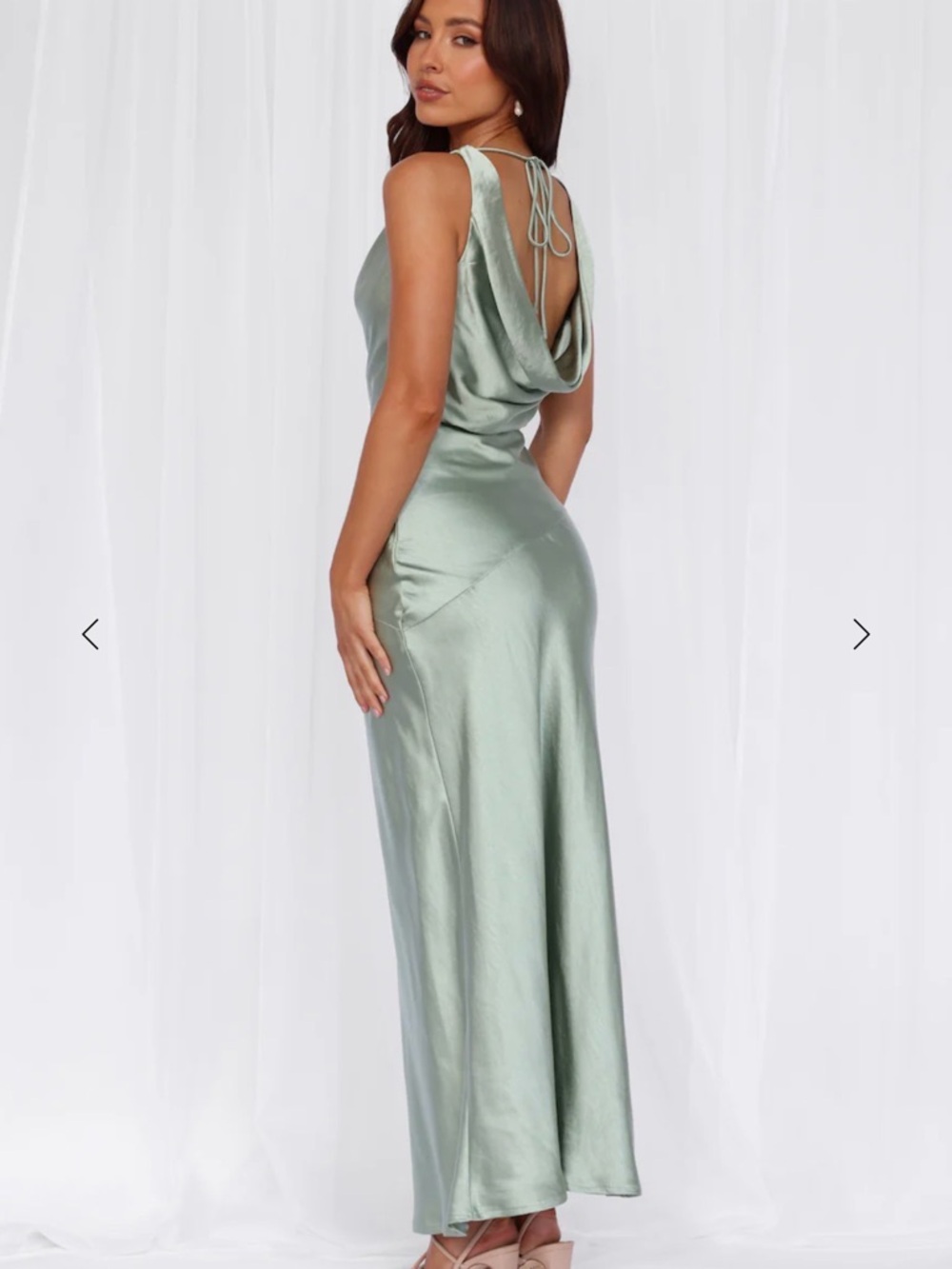 The Loretta Cowl Satin Maxi Dress - Sage